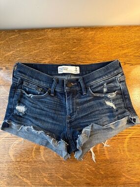 Abercrombie & Fitch Vintage Dark Blue Distressed Low Rise Denim Shorts